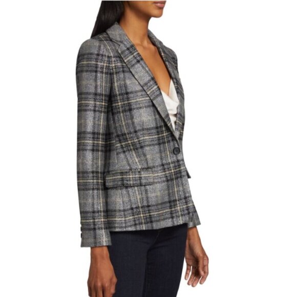 L'Agence 'Diana' Skinny Lapel Metallic Plaid Blazer, Multicolor - Picture 2 of 4
